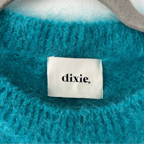 Dixie Teal Mohair Mock Turtleneck Short Sleeve Knit Cropped Retro Sweater S - Picture 5 of 10